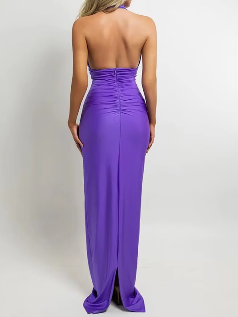 Bianca Floral Halter Ruched Gown Dress - Fashion Pov