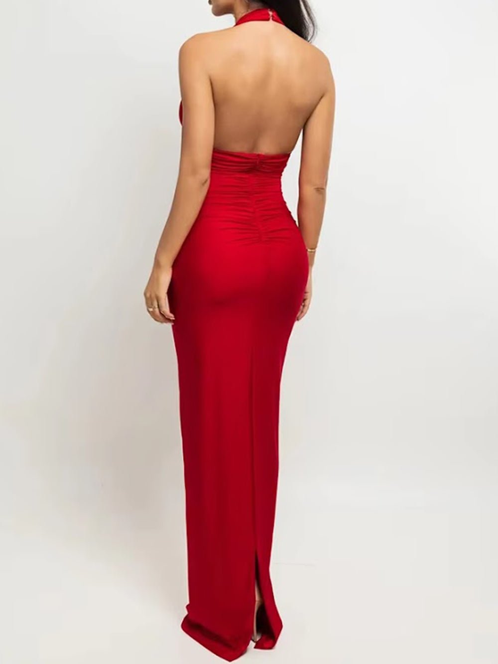 Bianca Floral Halter Ruched Gown Dress - Fashion Pov