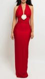 Bianca Floral Halter Ruched Gown Dress - Fashion Pov