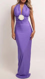 Bianca Floral Halter Ruched Gown Dress - Fashion Pov