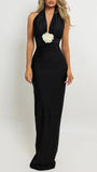 Bianca Floral Halter Ruched Gown Dress - Fashion Pov