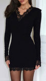 Bianca Lace V Neck Mini Dress Midnight Black - Fashion Pov