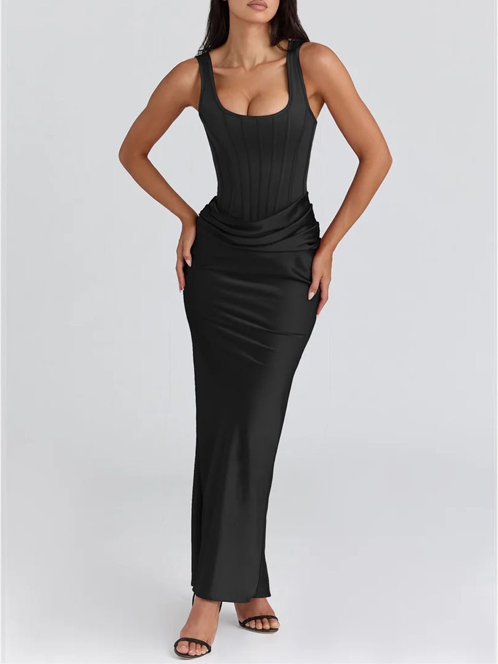 bianca maxi dress Bianca Ruched Backless Maxi Dress Black / M