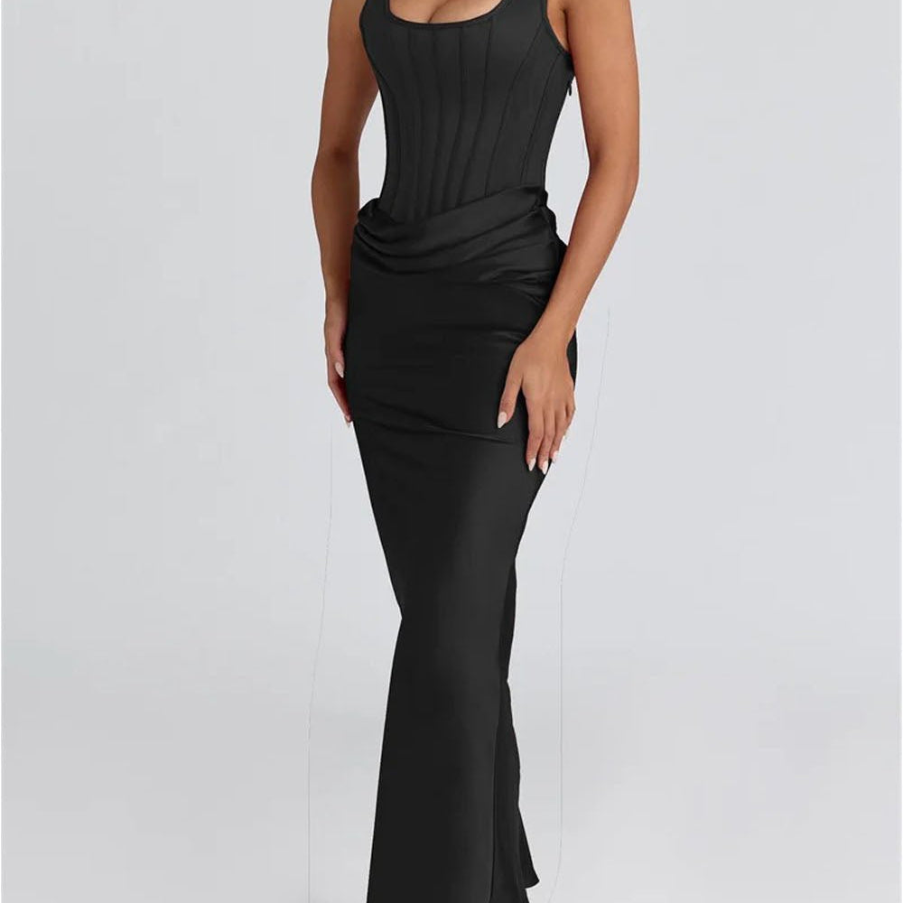 Bianca Ruched Backless Maxi Dress - Fashion Pov
