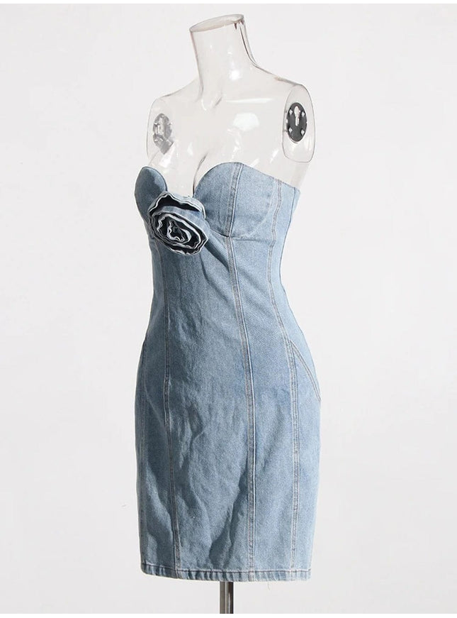 Brin Denim Appliques Mini Dress - Fashion Pov
