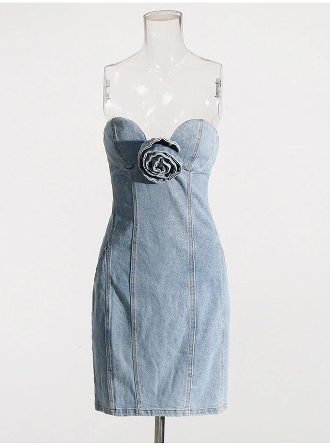 Brin Denim Appliques Mini Dress - Fashion Pov