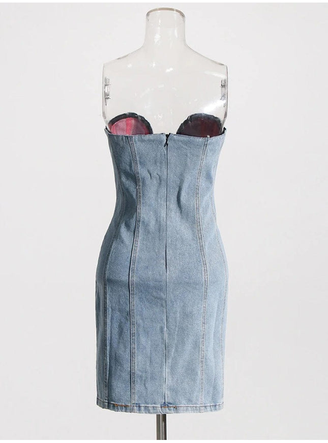 Brin Denim Appliques Mini Dress - Fashion Pov