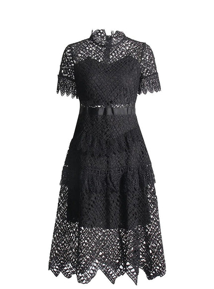 Britain Hollow Out Ruffle Slim Midi Dress - Fashion Pov