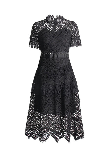 Britain Hollow Out Ruffle Slim Midi Dress - Fashion Pov