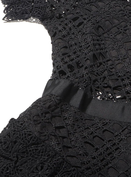 Britain Hollow Out Ruffle Slim Midi Dress - Fashion Pov