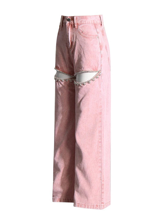 Brithany Hollow Out Diamond Denim Pant - Fashion Pov