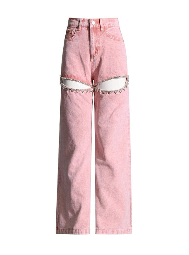 Brithany Hollow Out Diamond Denim Pant - Fashion Pov