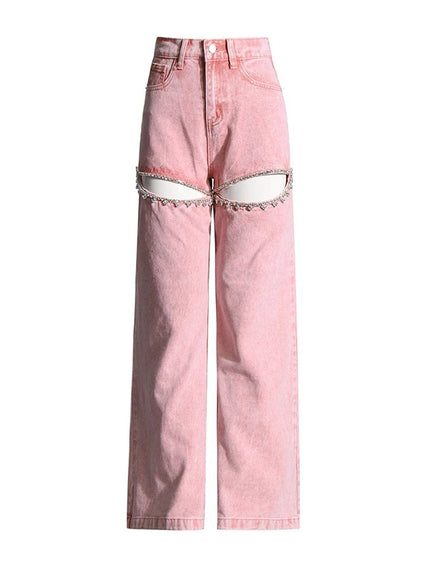 Brithany Hollow Out Diamond Denim Pant - Fashion Pov