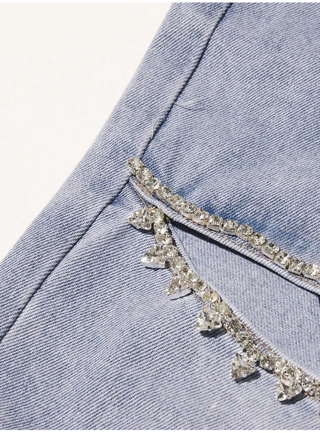 Brithany Hollow Out Diamond Denim Pant - Fashion Pov