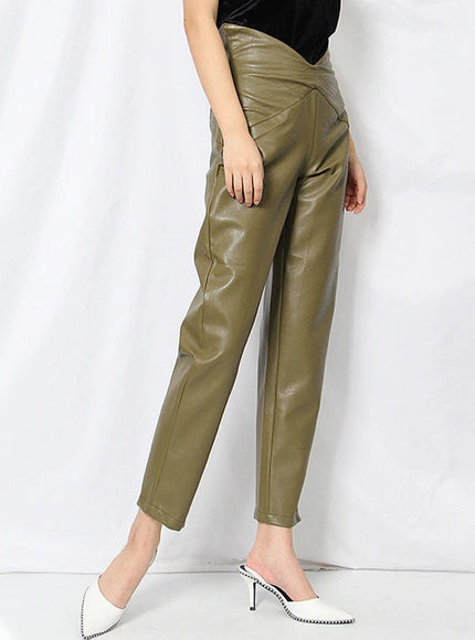 Cailyn Casual Spliced PU Leather Pant - Fashion Pov