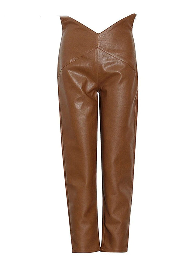 Cailyn Casual Spliced PU Leather Pant - Fashion Pov