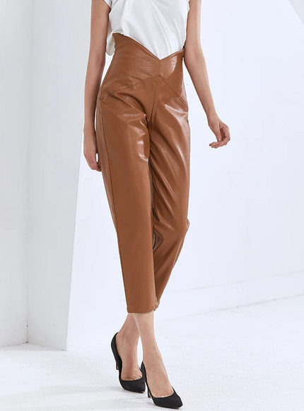 Cailyn Casual Spliced PU Leather Pant - Fashion Pov