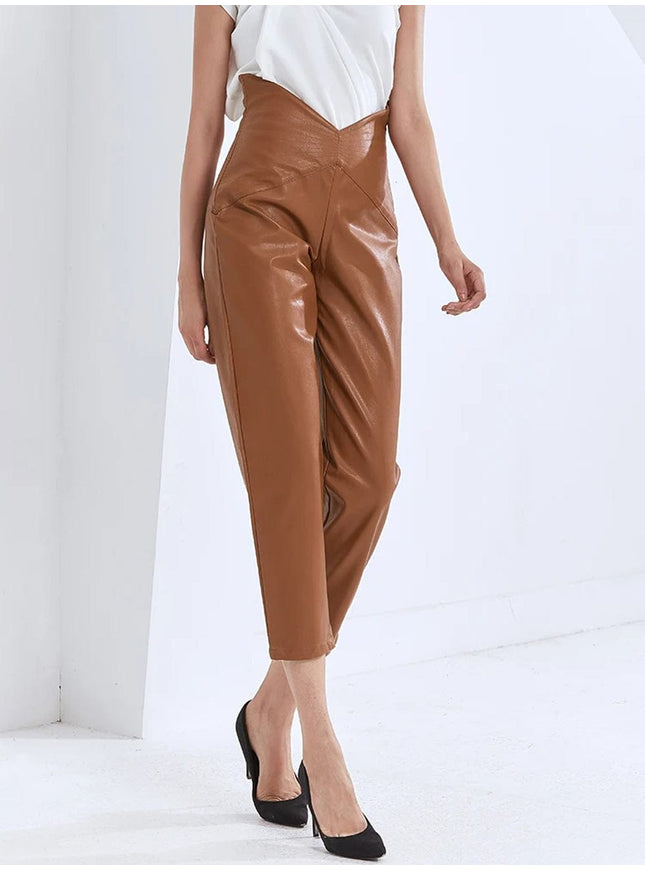 Cailyn Casual Spliced PU Leather Pant - Fashion Pov