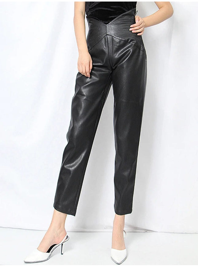 Cailyn Casual Spliced PU Leather Pant - Fashion Pov