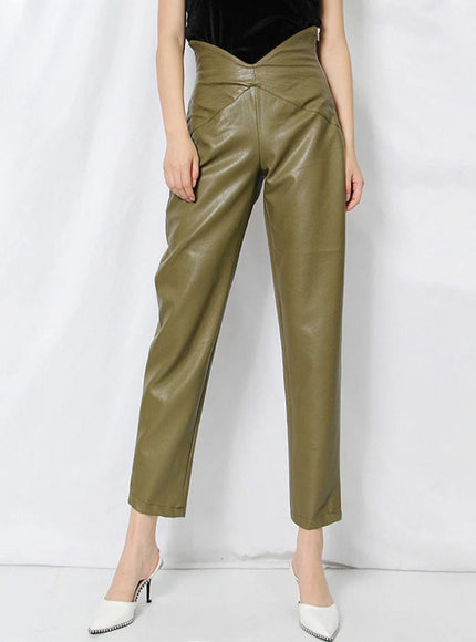 Cailyn Casual Spliced PU Leather Pant - Fashion Pov