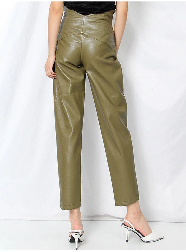 Cailyn Casual Spliced PU Leather Pant - Fashion Pov