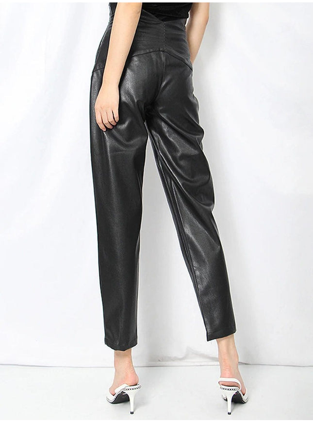 Cailyn Casual Spliced PU Leather Pant - Fashion Pov
