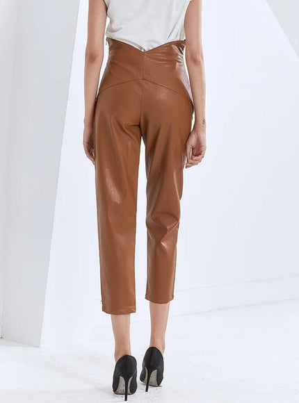 Cailyn Casual Spliced PU Leather Pant - Fashion Pov