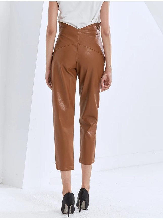 Cailyn Casual Spliced PU Leather Pant - Fashion Pov