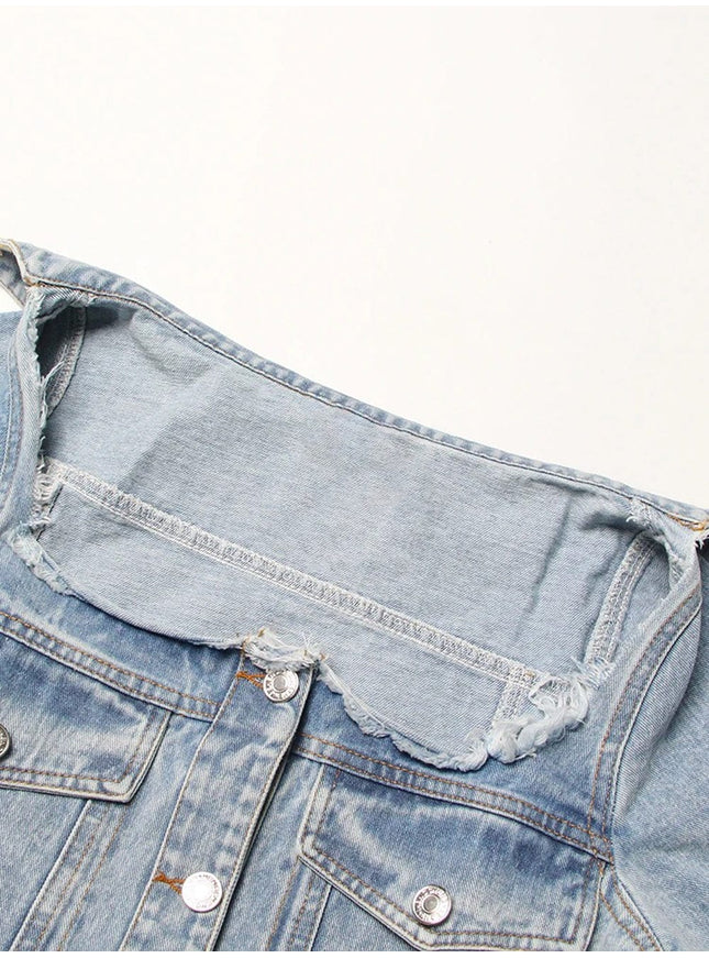 Calyssa Streetwear Spliced Button Denim Jacket - Fashion Pov