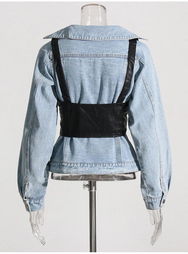 Calyssa Streetwear Spliced Button Denim Jacket - Fashion Pov