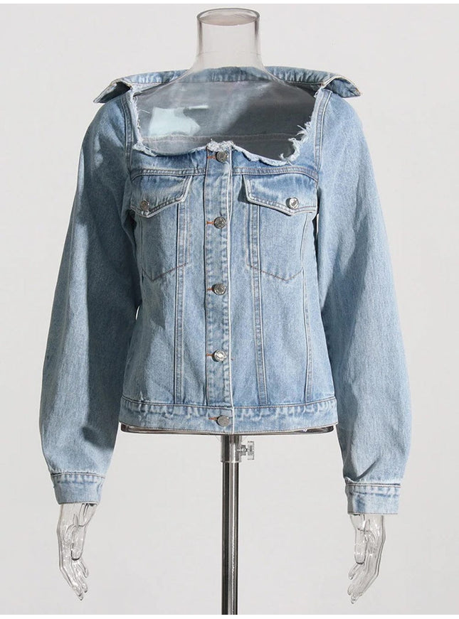 Calyssa Streetwear Spliced Button Denim Jacket - Fashion Pov