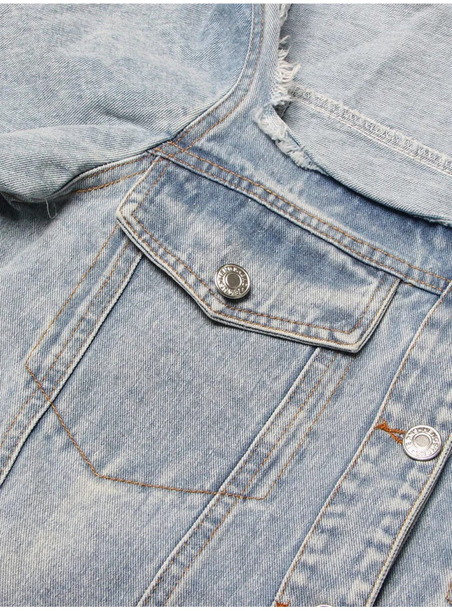 Calyssa Streetwear Spliced Button Denim Jacket - Fashion Pov