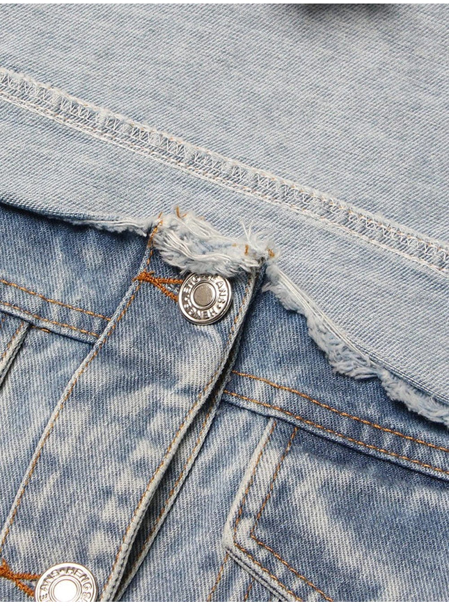 Calyssa Streetwear Spliced Button Denim Jacket - Fashion Pov