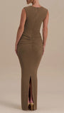 Camilla Sleeveless Ruched Maxi Dress Mocha Taupe - Fashion Pov