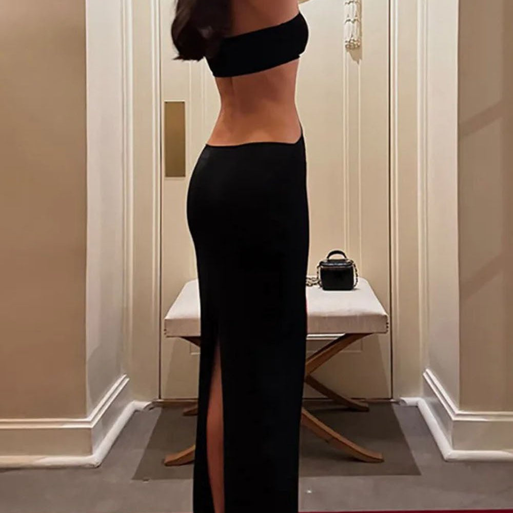 Camille Cutout Halter Maxi Set Black - Fashion Pov