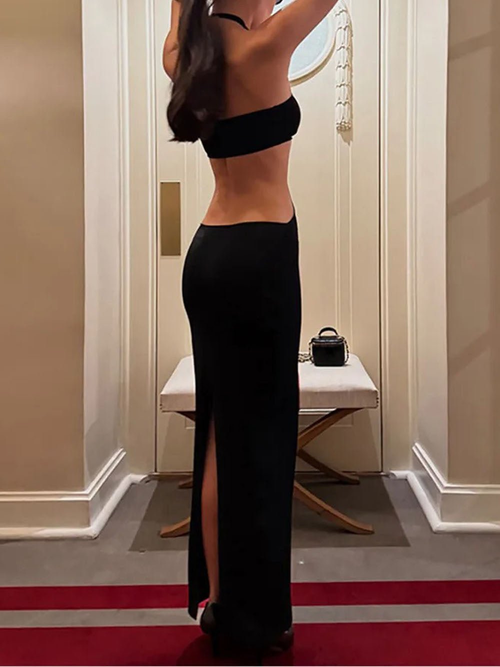 Camille Cutout Halter Maxi Set Black - Fashion Pov