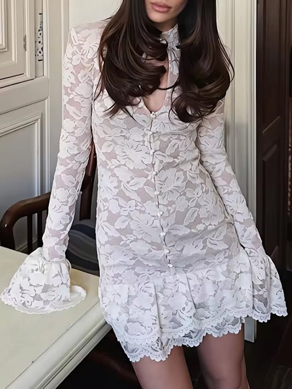 Camille Lace Keyhole Mini Dress - Fashion Pov