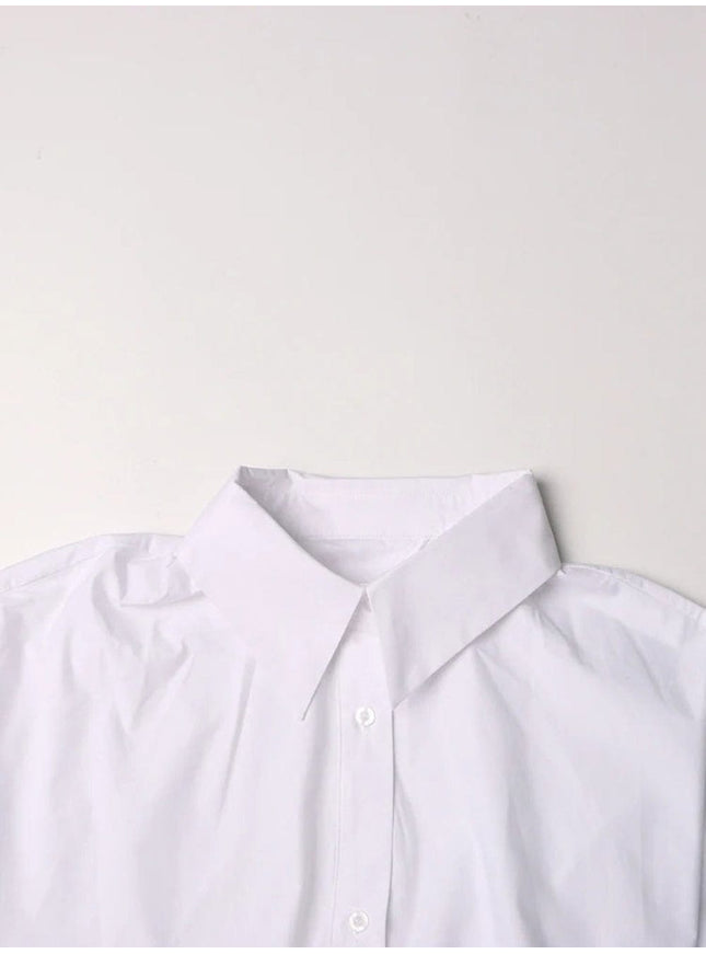 Cara Hollow Out Spliced Lace Up Shirt - Fashion Pov
