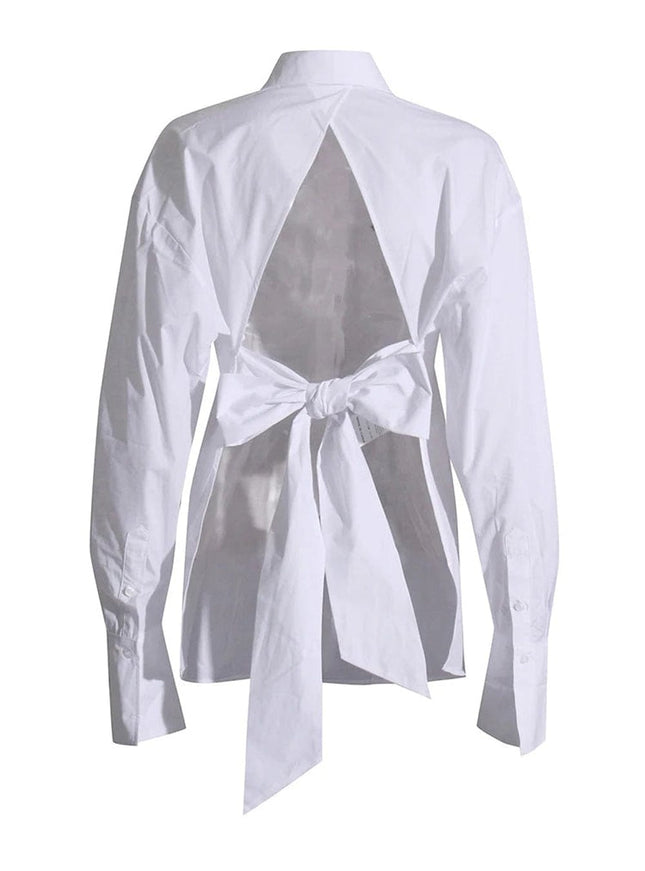 Cara Hollow Out Spliced Lace Up Shirt - Fashion Pov