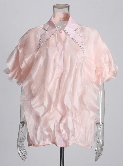 Ceilie Folds Diamond Single Breasted Shirt - Fashion Pov