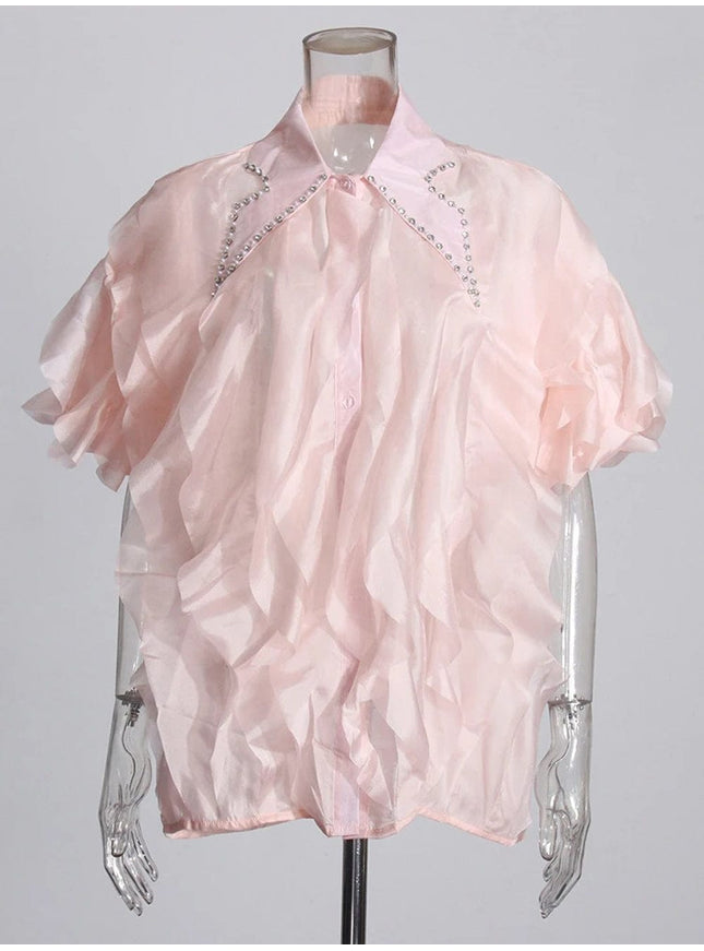 Ceilie Folds Diamond Single Breasted Shirt - Fashion Pov