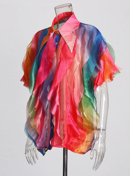 Ceilie Folds Diamond Single Breasted Shirt - Fashion Pov