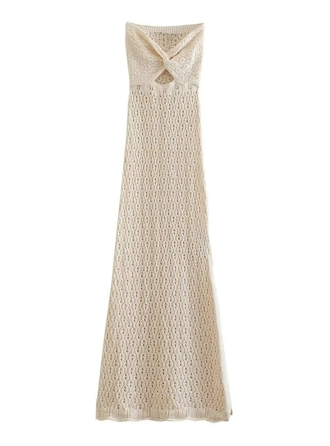 Celeste Hollow Mesh Knit Midi Dress - Fashion Pov