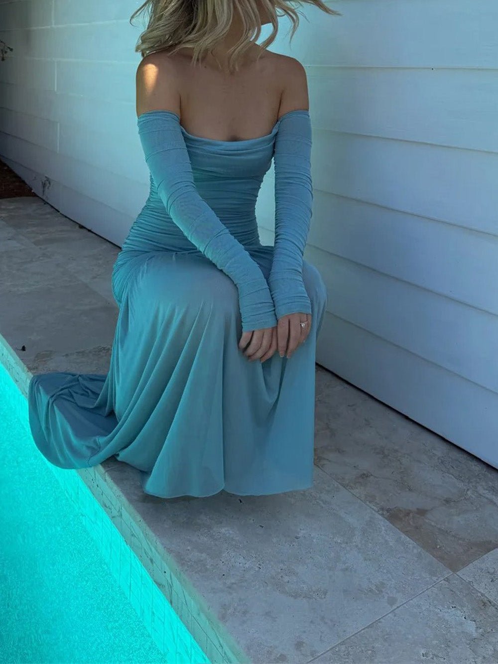 Celeste Off - Shoulder Pleated Maxi Dress - Fashion Pov