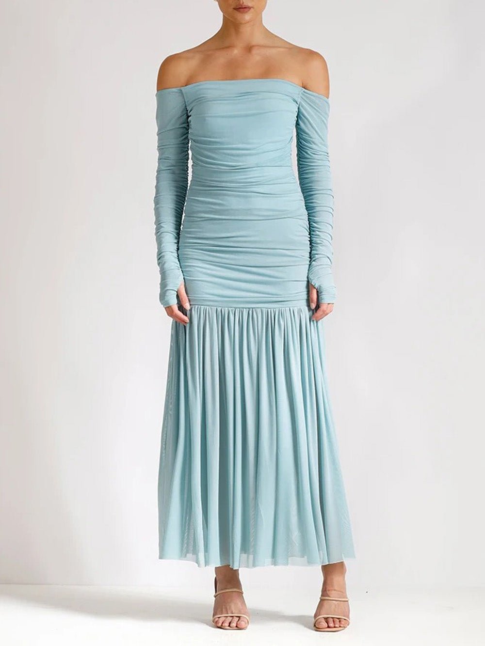 Celeste Off - Shoulder Pleated Maxi Dress - Fashion Pov