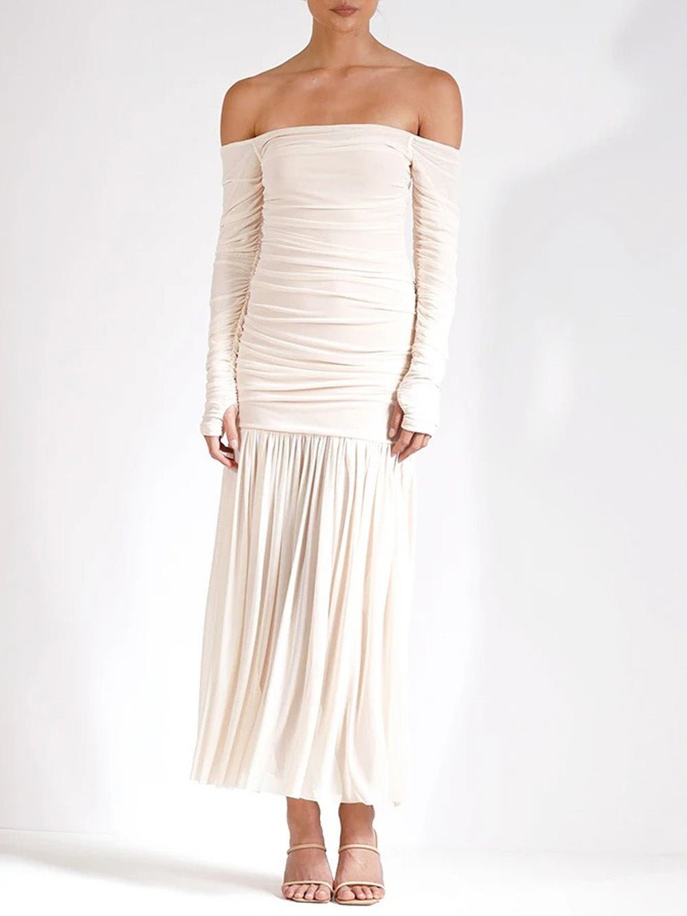 Celeste Off - Shoulder Pleated Maxi Dress - Fashion Pov