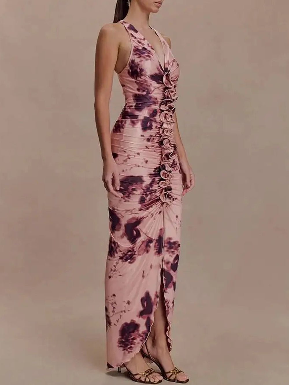Celeste Ruched Halter Maxi Dress - Fashion Pov