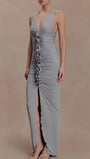 Celeste Ruched Halter Maxi Dress - Fashion Pov