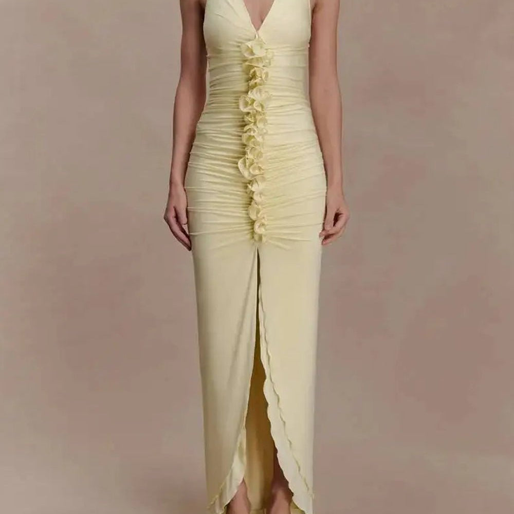 Celeste Ruched Halter Maxi Dress - Fashion Pov