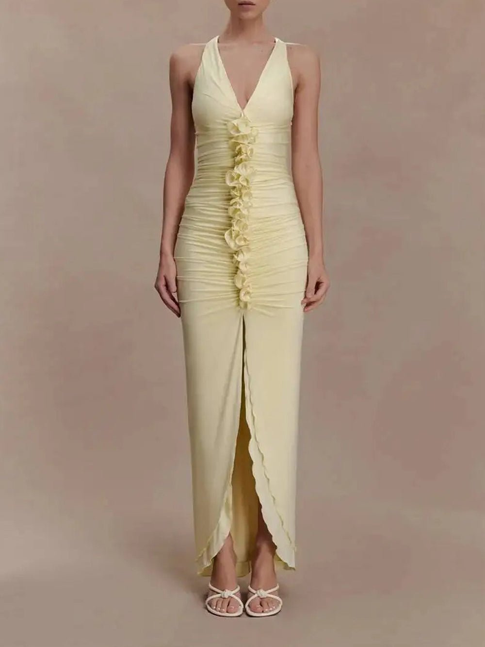 Celeste Ruched Halter Maxi Dress - Fashion Pov